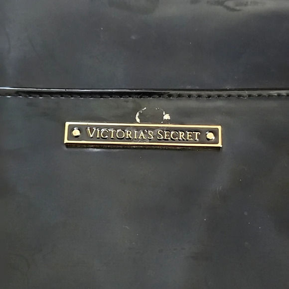 Victoria Secret Black High Glossy Patent Leather Make Up Bag Travel Purse Clutch - Picture 5 of 14